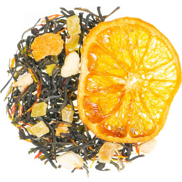 Grapefruit Mandarine,  Grüntee mit Fruchtstückchen aromatisiert